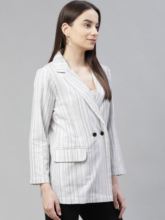 Cottinfab Women Striped Pure Cotton Slim-Fit Blazers