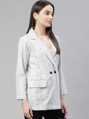 Cottinfab Women Striped Pure Cotton Slim-Fit Blazers
