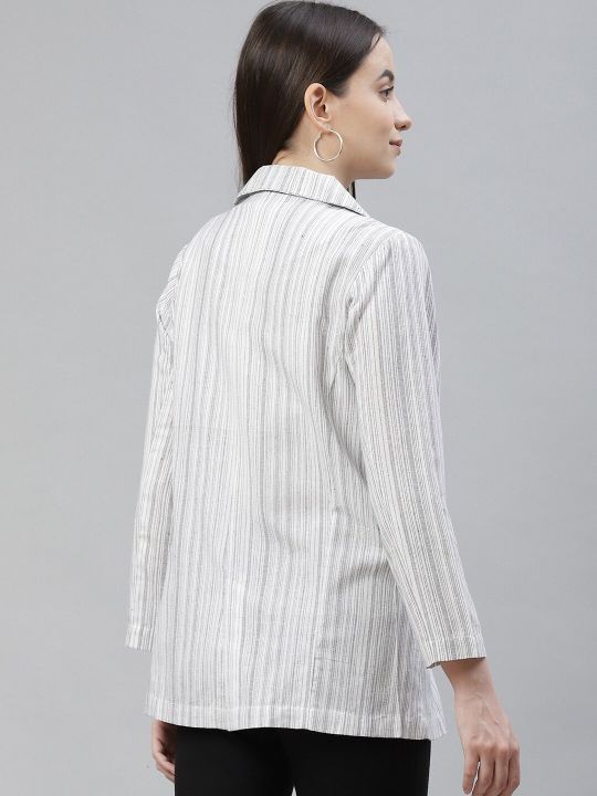 Cottinfab Women Striped Pure Cotton Slim-Fit Blazers