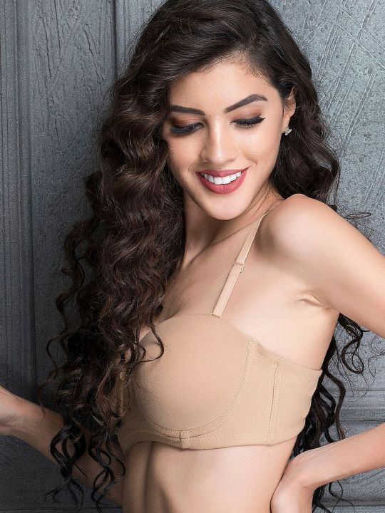 Cotton Padded Non-Wired Strapless Bra in Beige