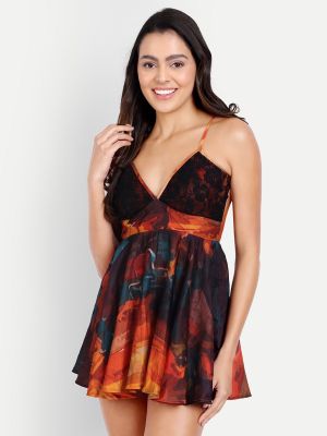 DECOREALM Abstract Printed Satin Nightdress