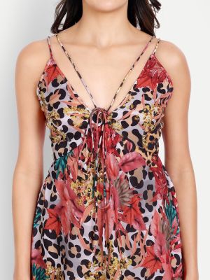 DECOREALM Floral Printed Satin Nightdress