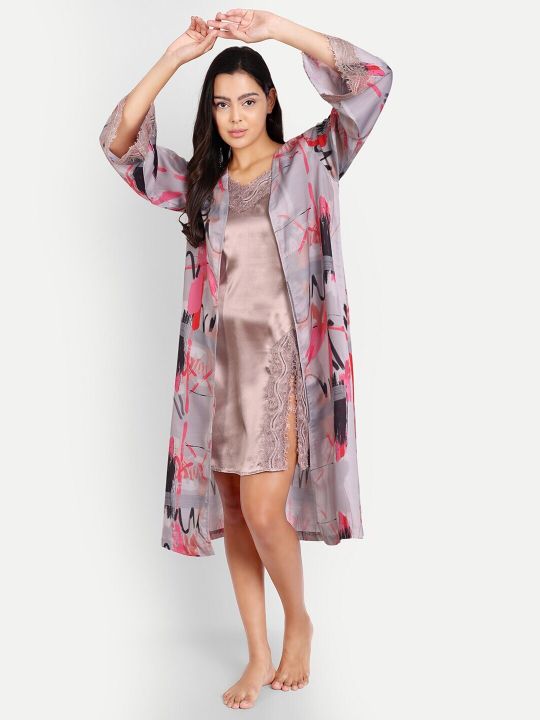 DECOREALM Satin Nightdress With Robe