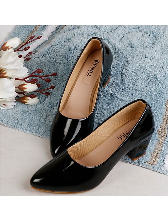 Denill Black Pointed Toe Block Pumps