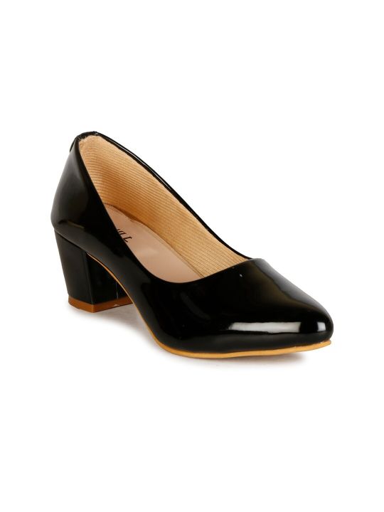Denill Black Pointed Toe Block Pumps