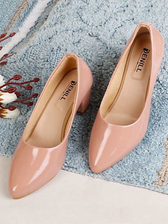 Denill Peach-Coloured Block Pumps