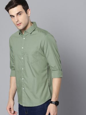 Dennis Lingo Men Olive Green Slim Fit Casual Shirt