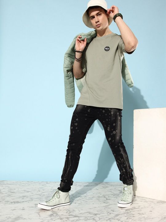 Difference of Opinion Men Grey Typography Printed Pure Cotton Oversized T-Shirt