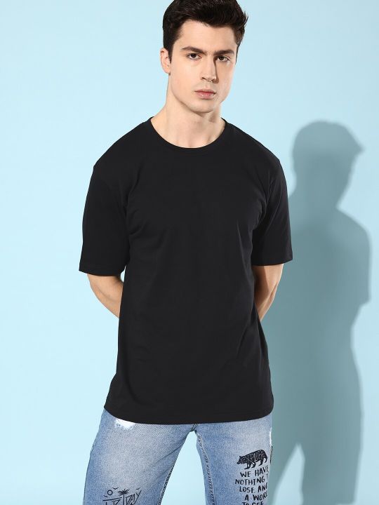 DILLINGER Men Black & Purple Typography Printed Pure Cotton Loose Oversized T-shirt