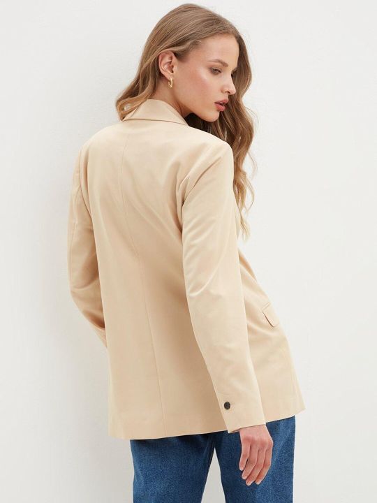 DOROTHY PERKINS Beige Double Breasted Longline Woven Blazer