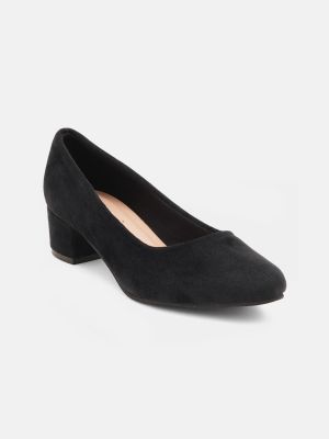 DressBerry Women Black Solid Velvet Block Pumps