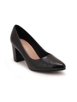 DressBerry Women Black Textured Block Pumps