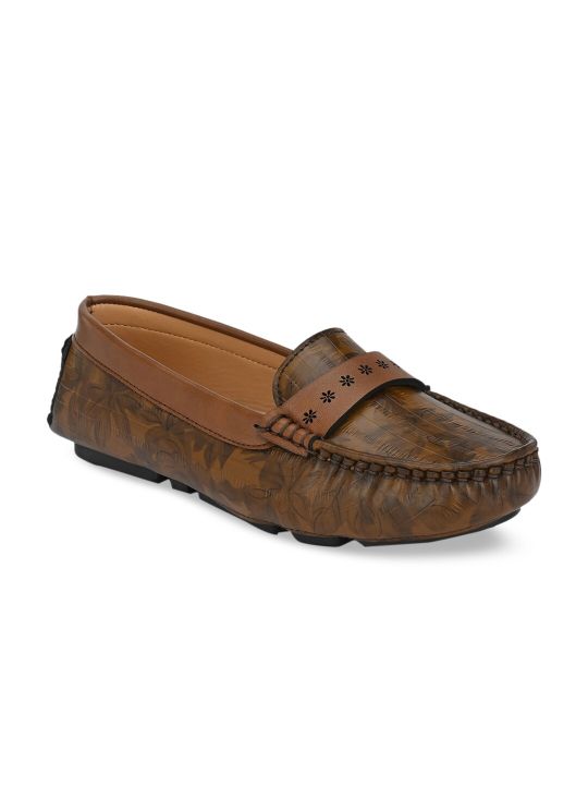 El Paso Women Brown Self design Printed Slip-On Loafers