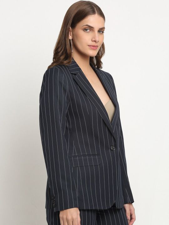 Ennoble Women Striped Single Breasted Comfort-Fit Blazer