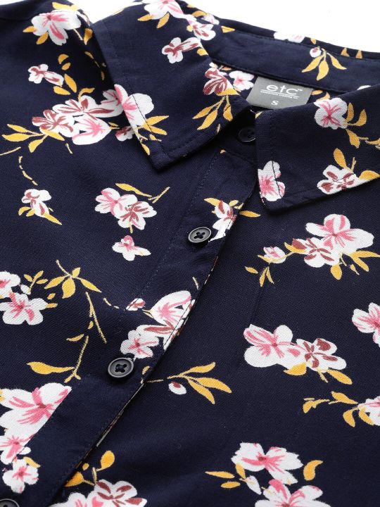ETC Navy Blue & White Floral Print Sleep Shirts
