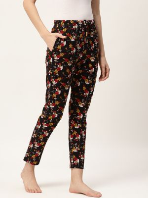 ETC Women Black & Red Floral Print Lounge Pants