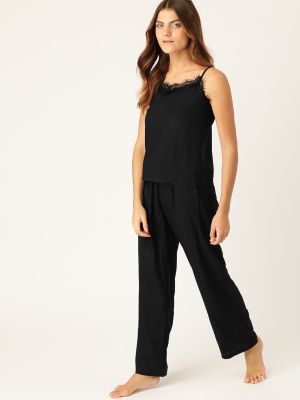 ETC Women Black Solid Night suit