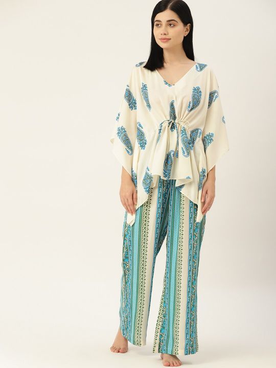 ETC Women Blue Printed Night suit