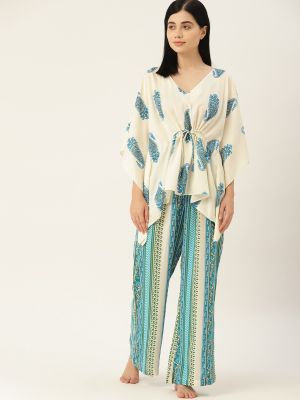 ETC Women Blue Printed Night suit