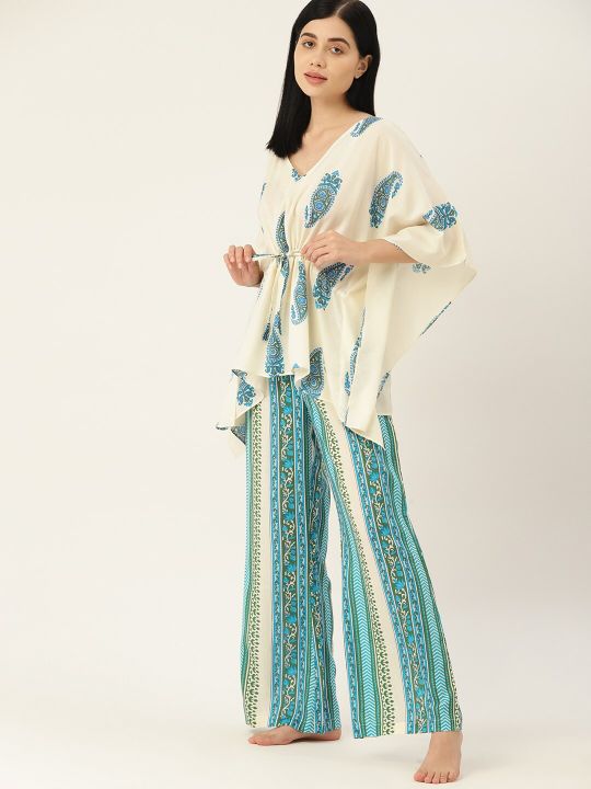 ETC Women Blue Printed Night suit