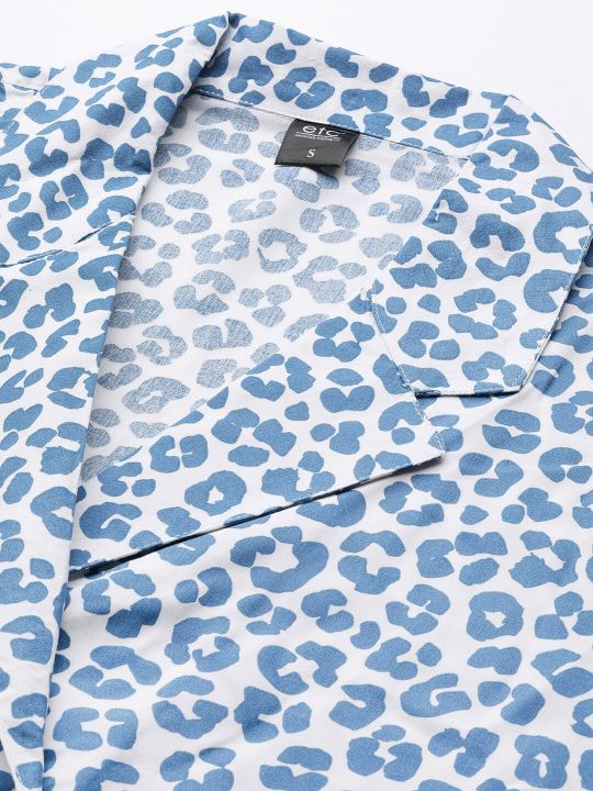 ETC Women Blue & White Animal Printed Night suit