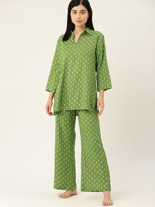 ETC Women Green Printed Night suit