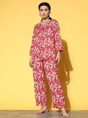 ETC Women Red Floral Workleisure Set Night Suit