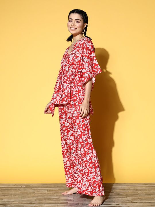 ETC Women Red Floral Workleisure Set Night Suit