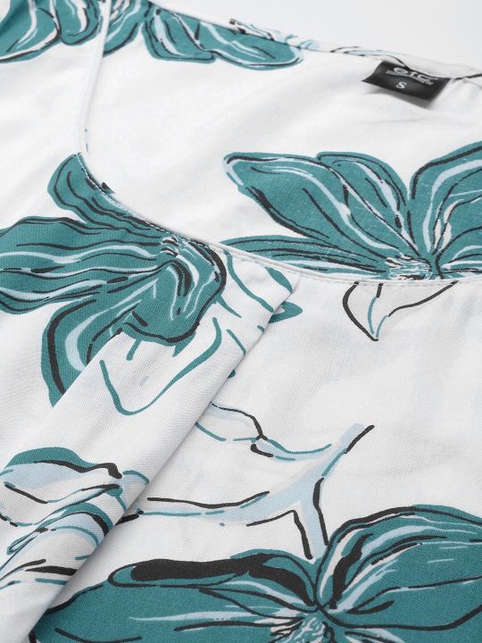 ETC Women White & Green Floral Printed Nightdress