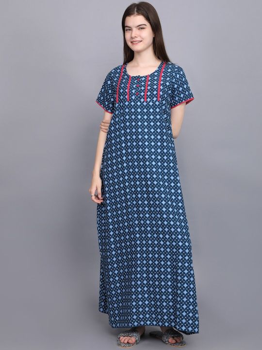 evolove Ethnic Motifs Printed Pure Cotton Maxi Nightdress