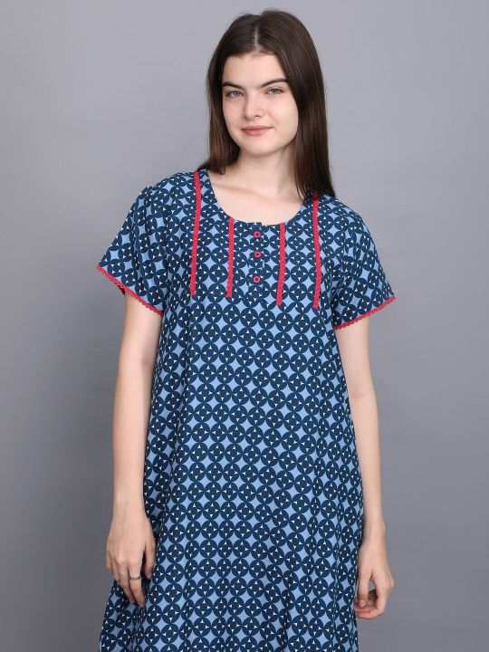 evolove Ethnic Motifs Printed Pure Cotton Maxi Nightdress