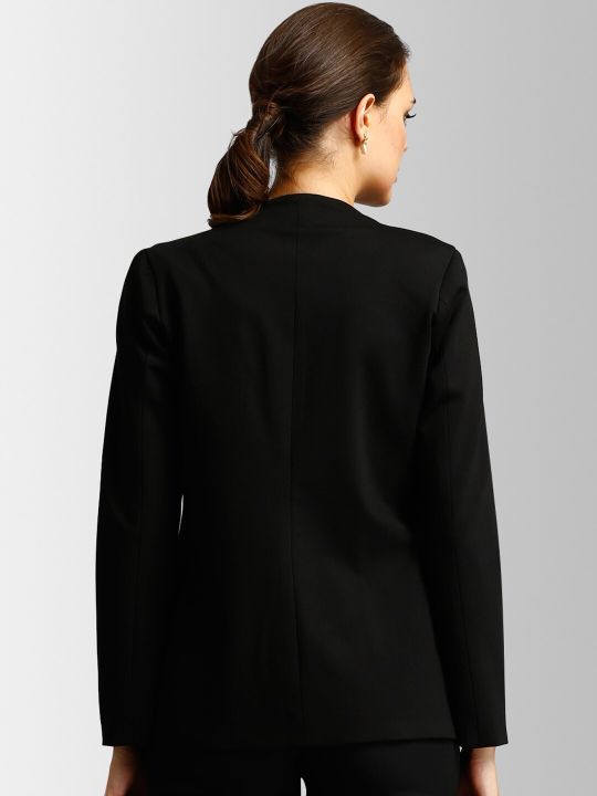 FableStreet Women Black Solid Open Front Formal Blazer