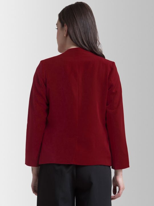 FableStreet Women Red Solid Open Front Blazer
