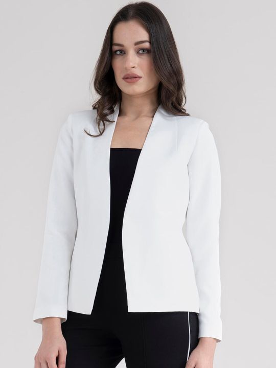 FableStreet Women White Open Front Blazer