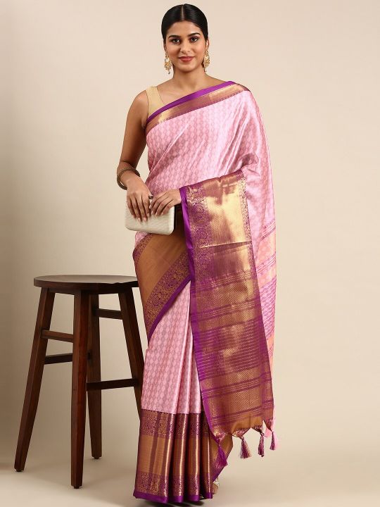 FASHDEAL Ethnic Motifs Zari Pure Cotton Saree