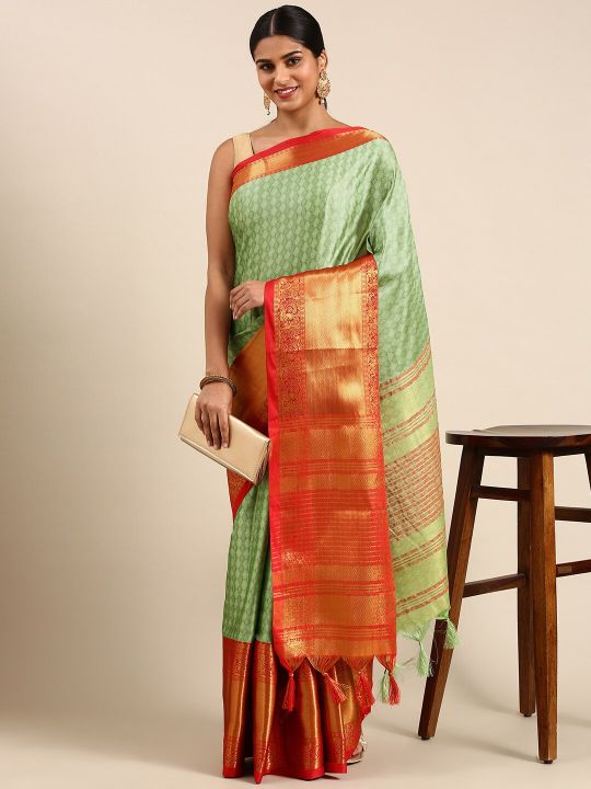 FASHDEAL Ethnic Motifs Zari Pure Cotton Saree