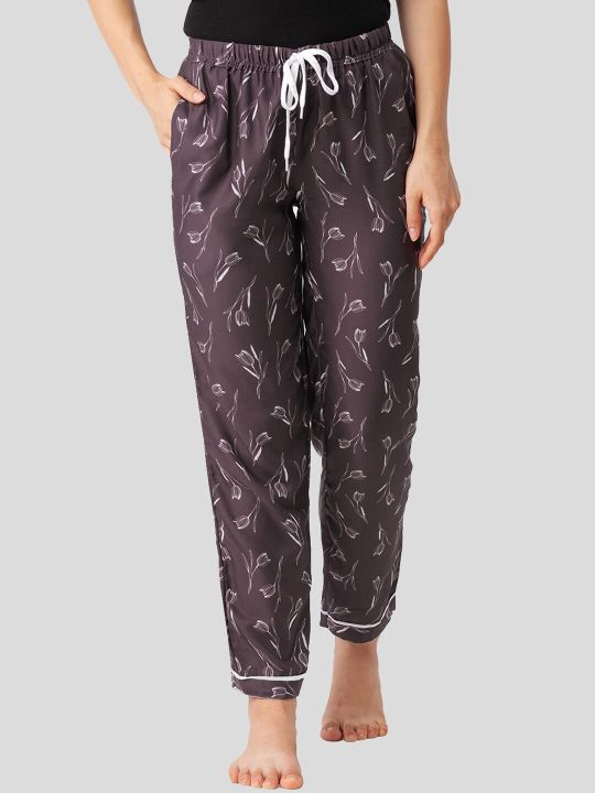 FashionRack Women Brown & Pink Printed Cotton Lounge Pants