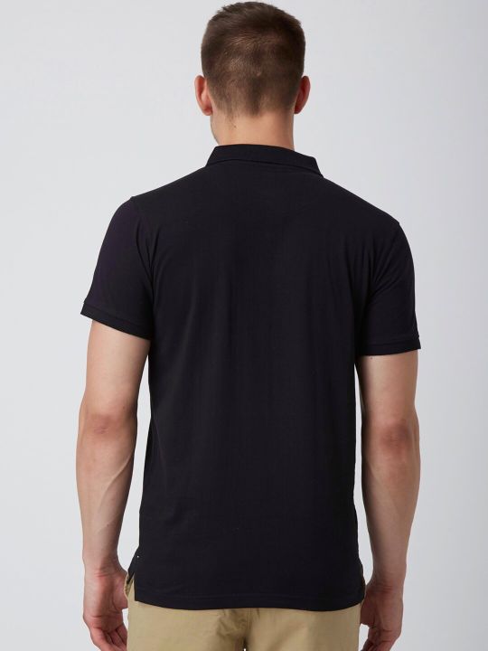 FIDO DIDO Men Black Printed Polo Collar Slim Fit T-shirt