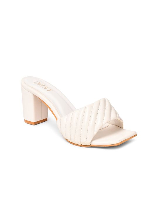 GNIST Women White Quilted Block Heels