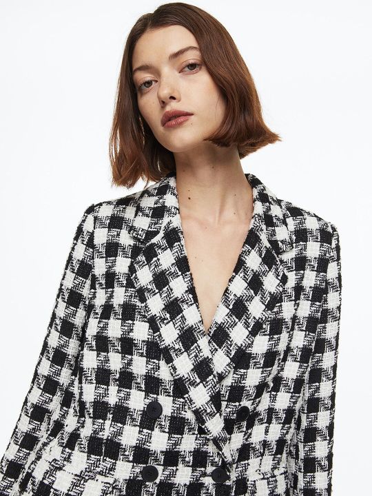 H&M Women Double-Breasted Boucl Blazer