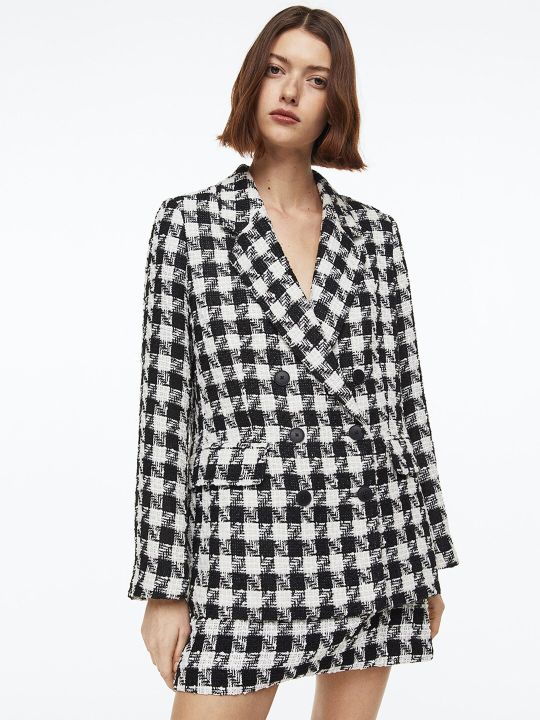 H&M Women Double-Breasted Boucl Blazer