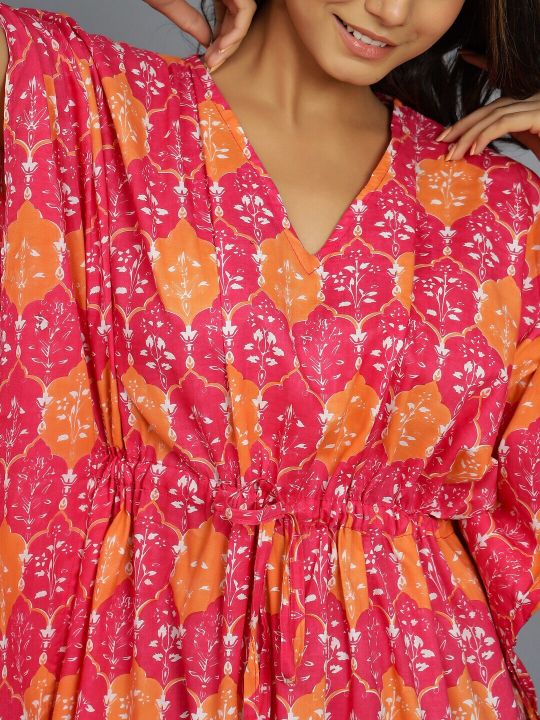 HANDICRAFT PALACE Ethnic Motifs Printed Pure Cotton Maxi Kaftan Nightdress