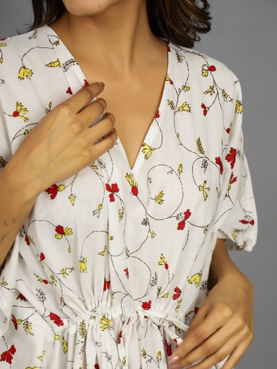 HANDICRAFT PALACE Floral Printed Pure Cotton Kaftan Maxi Nightdress