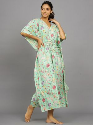 HANDICRAFT PALACE Floral Printed Pure Cotton Maxi Kaftan Nightdress