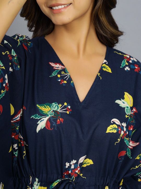 HANDICRAFT PALACE Floral Printed Pure Cotton Maxi Kaftan Nightdress