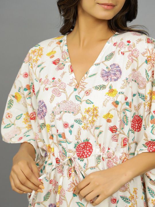 HANDICRAFT PALACE Floral Printed Pure Cotton Maxi Kaftan Nightdress