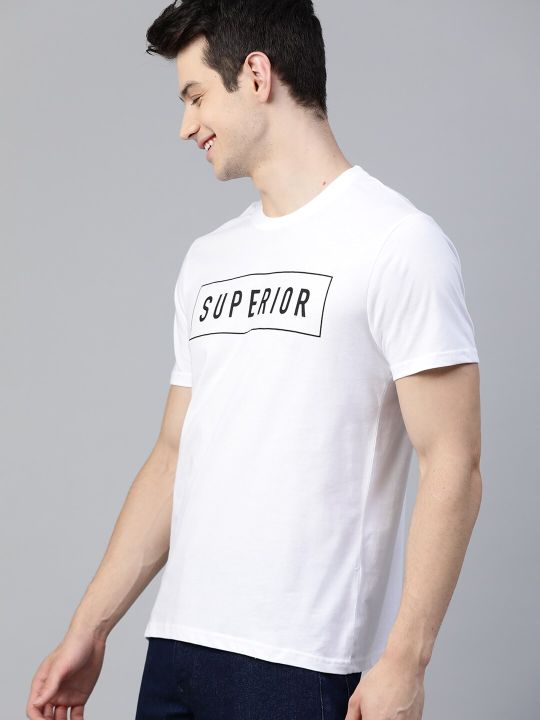 HERE&NOW HERENOW Men White Black Typography Printed Pure Cotton T-shirt