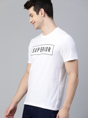 HERE&NOW HERENOW Men White Black Typography Printed Pure Cotton T-shirt