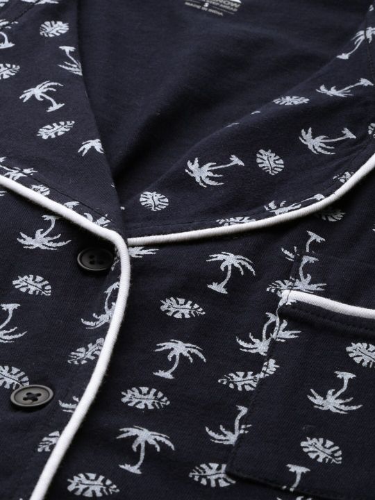 HERE&NOW Women 2 Pc Black & White Printed Night suit