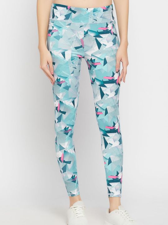 High-Rise Abstract Print Active Tights in Light Grey with Side Pocket